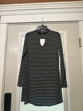 love, Fire Black & White Striped Long Sleeve Dress